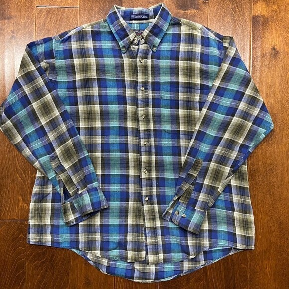 Members Only Vintage 80s Plaid Flannel Blue Grey Button Down Shirt Men's Large - Picture 3 of 7